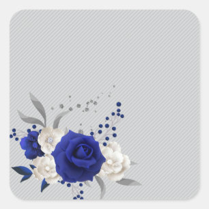 Blaue Rose Blume grau Quadratischer Aufkleber