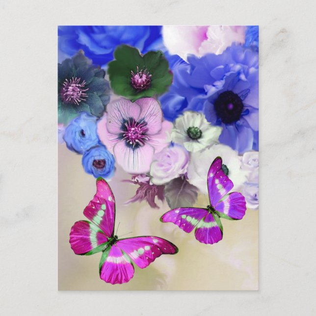 BLAUE ROSE, BLUME UND SCHALTFLÄDEN, Blumenoster Postkarte (Vorderseite)