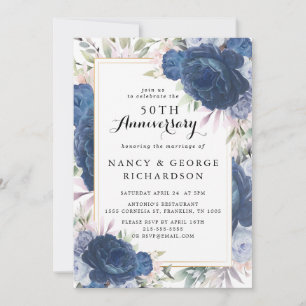 Blaue Rose Blumenblume 50. Hochzeitstag Einladung