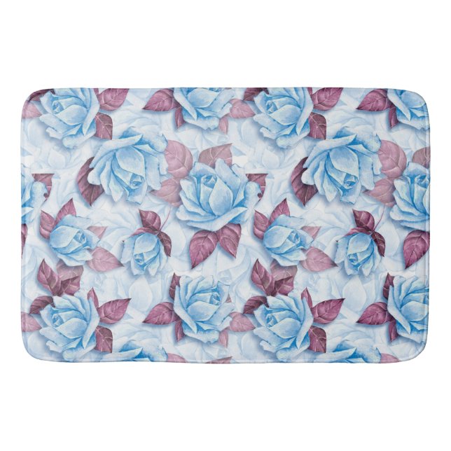 Blaue Rose. Blumenmuster Badematte (Vorderseite)