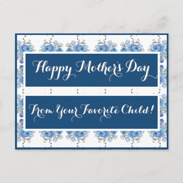 Blaue Rose Blumenmuster Postkarte (Vorderseite)