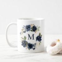 Blaue Rose Blumenreath-Gold-Foil-Monogramm