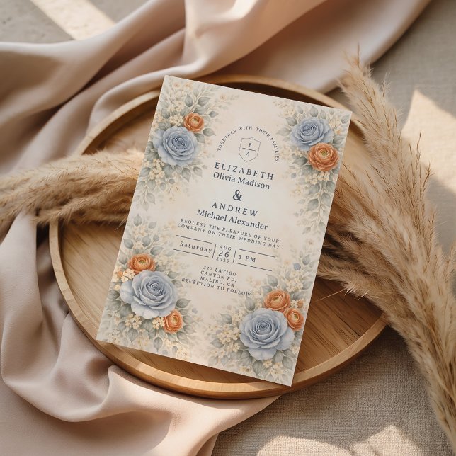 Blaue Rose Botanische Hochzeit Einladung (Von Creator hochgeladen)