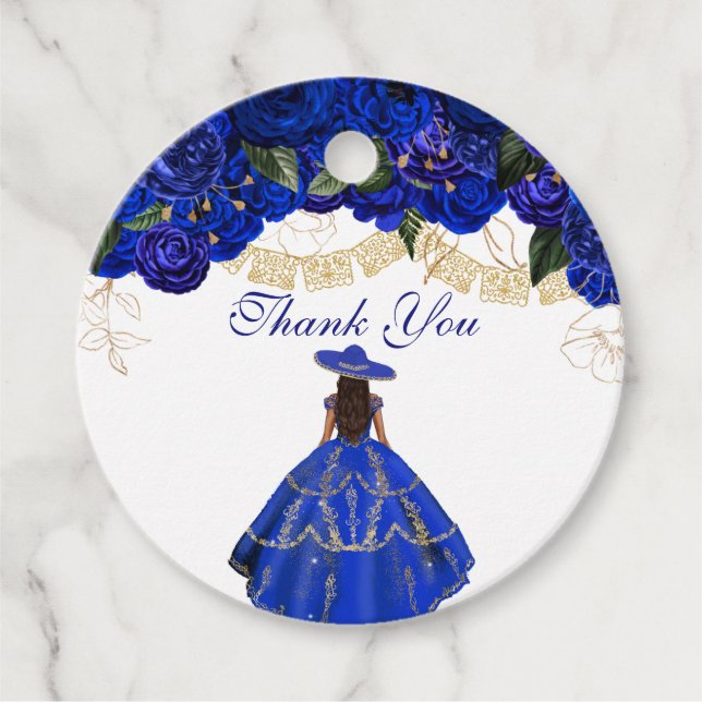 Blaue Rose Elegante Flora Charro Quinceanera Geschenkanhänger (Vorderseite)