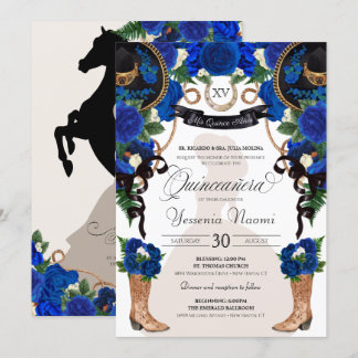 Blaue Rose Eleganter Western Charro Quinceañera Einladung