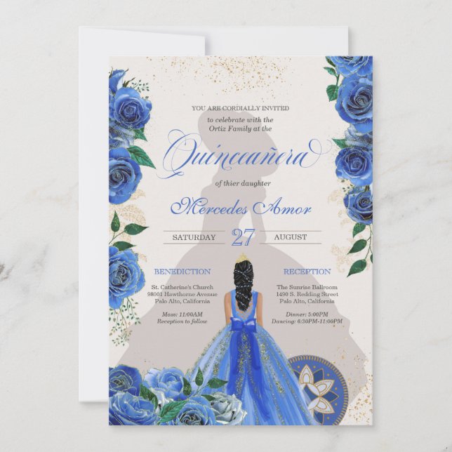Blaue Rose Extravagant Quinceanera Western Charro  Einladung (Vorderseite)