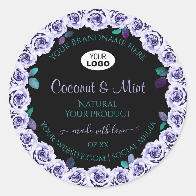 Blaue Rose für das Logo "Black Product Packaging L Runder Aufkleber (Vorderseite)