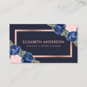 Blaue Rose Gold Aquarellfarben Visitenkarte
