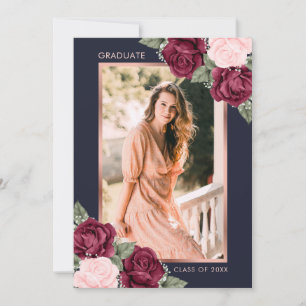 Blaue Rose Gold Burgunder Blumenfoto Abschluss Ankündigung