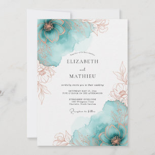 Blaue Rose Gold Künstlerische Frühlingshochzeit Einladung
