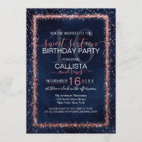 Blaue Rose Gold Sprinkled Confetti Sweet 16
