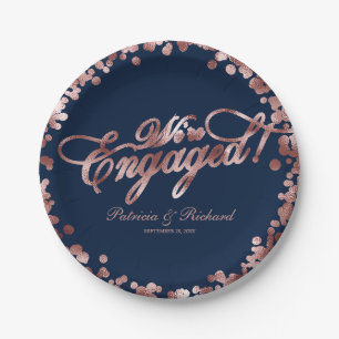 Blaue Rose Gold Wir sind verlobt Verlobungsparty Pappteller