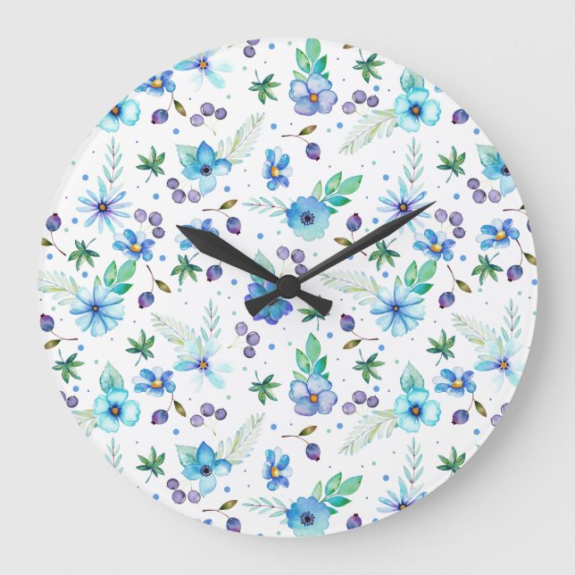 Blaue Rose Große Wanduhr (Vorderseite)