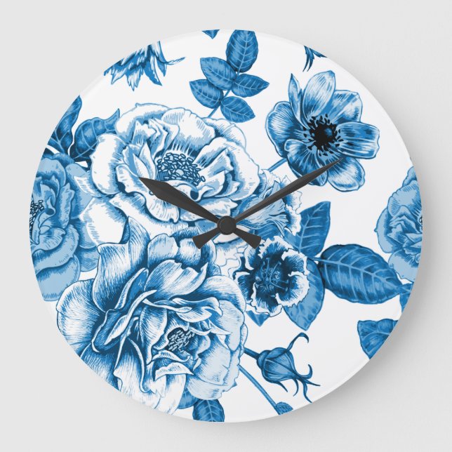 Blaue Rose Große Wanduhr (Vorderseite)