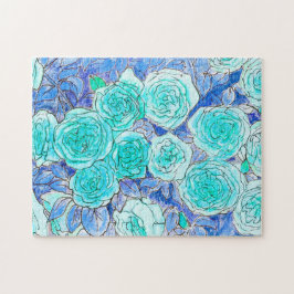 Blaue Rose, Grüne Blätter Rose Garten Sommer Blume Puzzle