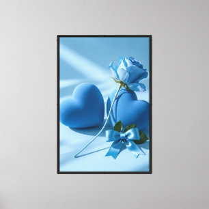 Blaue Rose & Hearts - sanfte romantische Kunst Leinwanddruck