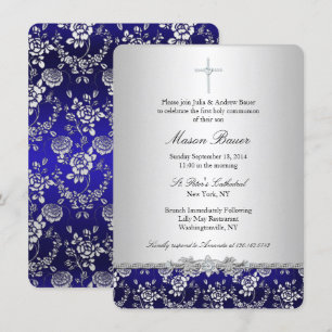 Blaue Rose & Kreuz Tauf Einladung