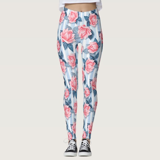 blaue Rose Leggings (Vorderseite)
