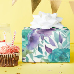 Blaue Rose Lila Aquarellblüten Geschenkpapier