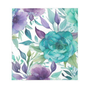 Blaue Rose Lila Aquarellblüten Notizblock