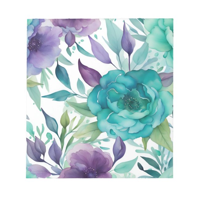 Blaue Rose Lila Aquarellblüten Notizblock (Vorderseite)