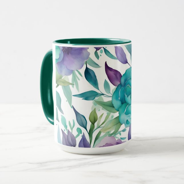 Blaue Rose Lila Aquarellblüten Tasse (Vorderseite Links)