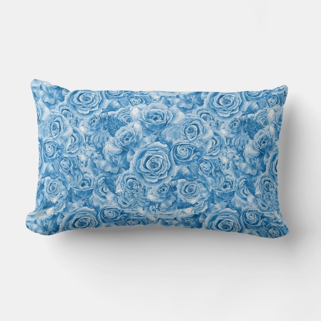 Blaue Rose Lumbar Pillow 13"x21" Lendenkissen (Vorderseite)