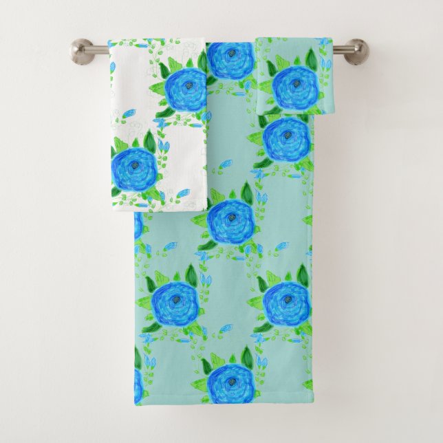Blaue Rose mit Aquamarinen Badhandtuch Set (Insitu)