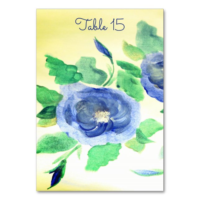 Blaue Rose mit Gelb Tischnummer (Vorderseite)