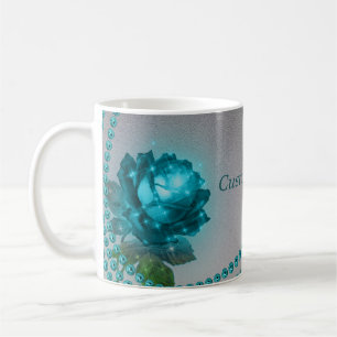 Blaue Rose mit Perlen Kaffeetasse - Text anpassen