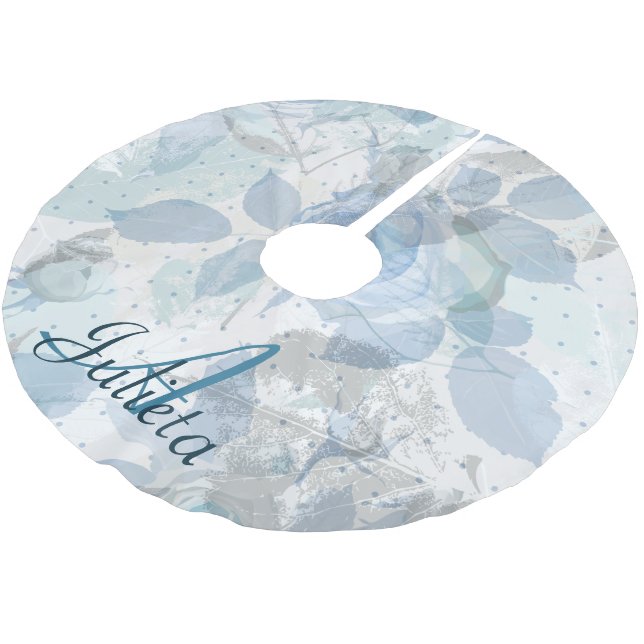Blaue Rose Muster Luxus Monogram Polyester Weihnachtsbaumdecke (Schrägansicht)