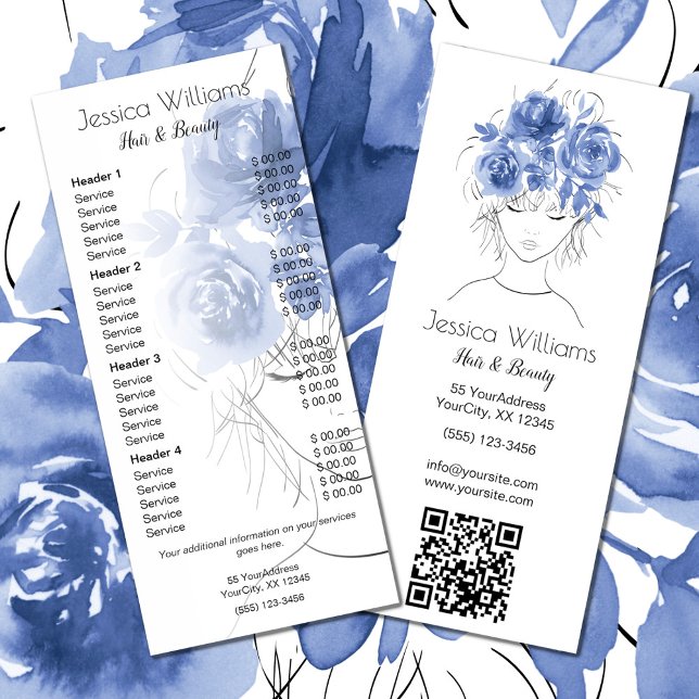Blaue Rose niedliche Girl-Haarspalterliste QR Werbekarte (Von Creator hochgeladen)