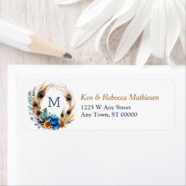 Blaue Rose Peacock-Wreath-Monogramm-Rücksendeadres