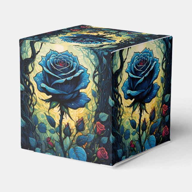 Blaue Rose Reben 1 Cube Geschenkschachtel (Rückseite)