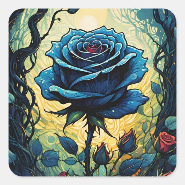 Blaue Rose Reben 1 Quadratischer Aufkleber (Vorderseite)