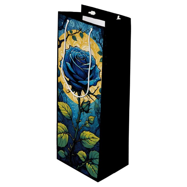 Blaue Rose Reben 3 Geschenktüte Für Weinflaschen (Vorderseite Schrägansicht)