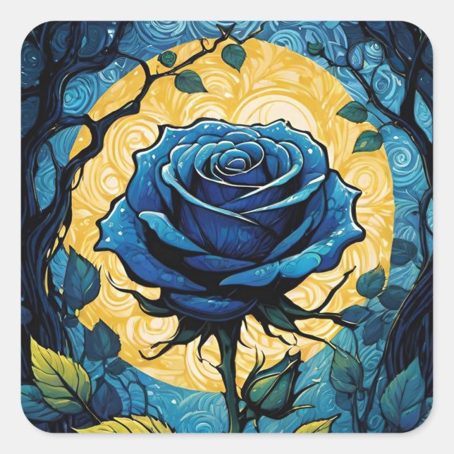 Blaue Rose Reben 3 Quadratischer Aufkleber (Vorderseite)