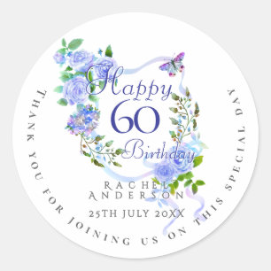 Blaue Rose Ribbon 60. Geburtstag Runder Aufkleber