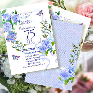 Blaue Rose Ribbon 75. Geburtstagseinladung Einladung