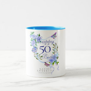 Blaue Rose Ribbon Geburtstag 50. Zweifarbige Tasse