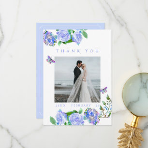 Blaue Rose-Ribbon-Monogramm-Foto-Hochzeit-Dankesch Dankeskarte