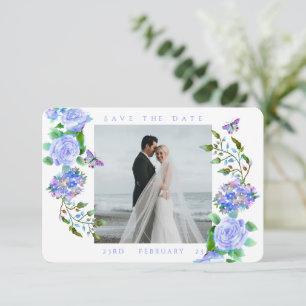 Blaue Rose Ribbon Monogramm Foto Hochzeit  Save The Date