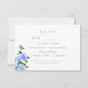 Blaue Rose-Ribbon-Monogramm-Hochzeit RSVP Karte
