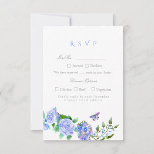 Blaue Rose-Ribbon-Monogramm-Hochzeit  RSVP Karte