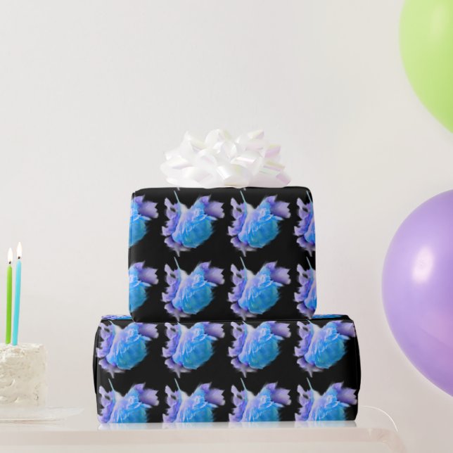 Blaue Rose, romantisches florales Wasserfarbenwrap Geschenkpapier (Partygeschenke)