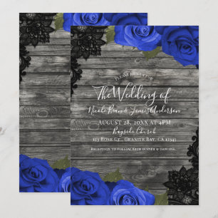Blaue Rose Rustikale Hochzeit aus Holz Einladung