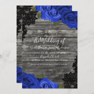 Blaue Rose Rustikale Hochzeit aus Holz Einladung