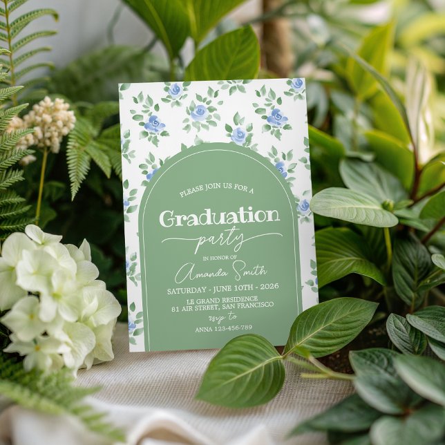 Blaue Rose Salbei Grün Bogen Abschluss Einladung (Von Creator hochgeladen)