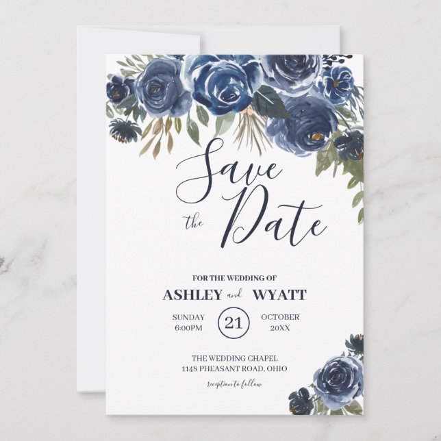 Blaue Rose Save The Date (Vorderseite)