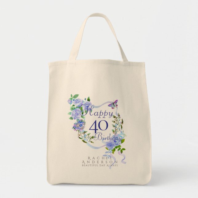 Blaue Rose Schleife 40. Geburtstag Tragetasche (Vorne)